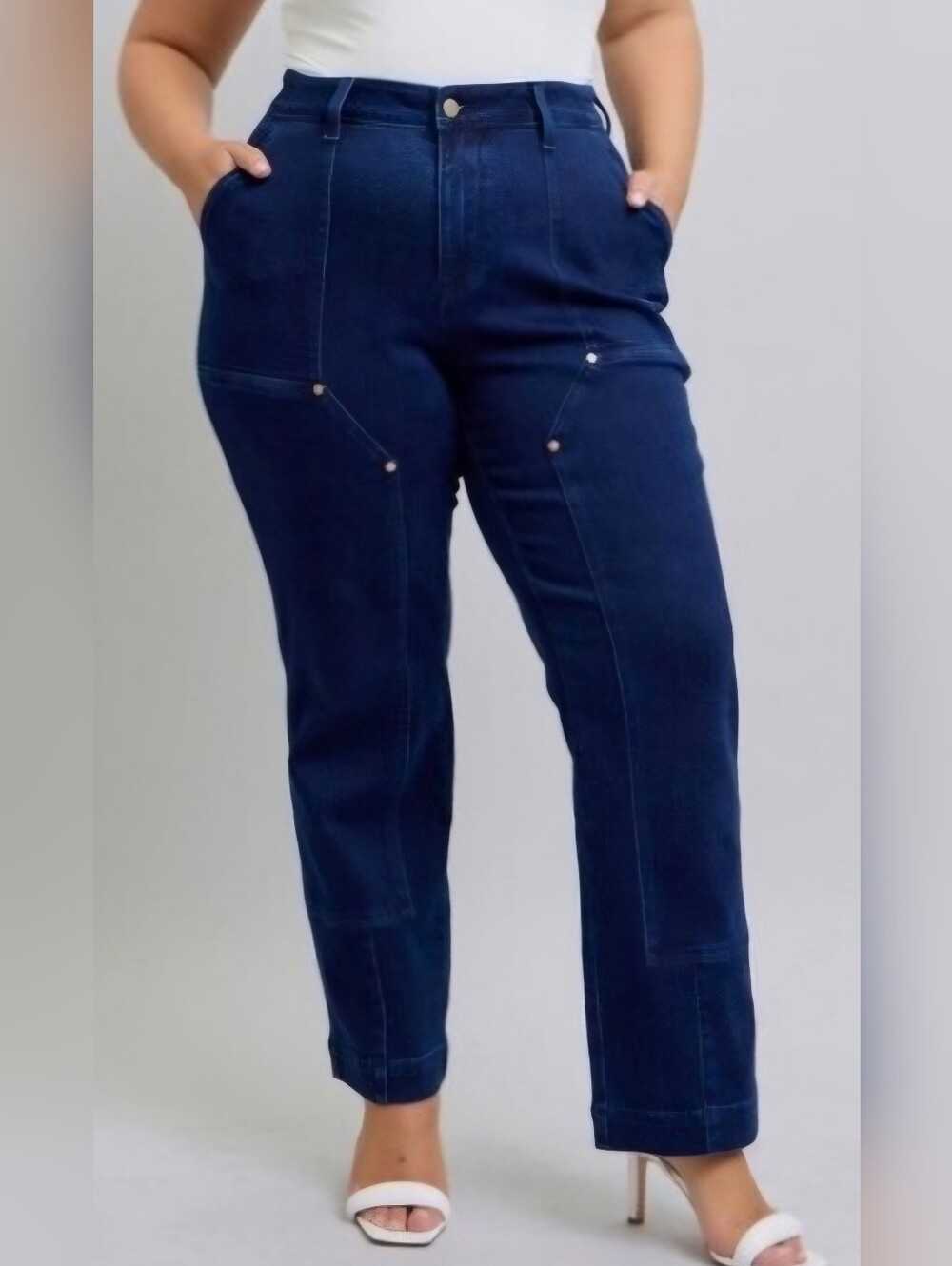 Judy Blue High-Rise Work Wear Knee Patch Straight Dark Blue Jeans Size 22W